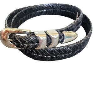 MEZLAN Black Lizard Braided Leather Belt